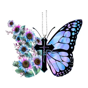 Нов Креативен Кръст, Пеперуда Окачване Авто Чар, Огледала за обратно виждане Страхотна Пеперуда Авто Окачен Украшение, Ключодържател Окачване