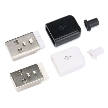 5 Комплекта САМ Конектор USB 2.0 Съединители Тип A Plug 4 Пинов Адаптер В Събирането на Вид Спойка Черен Пластмасов Корпус За Свързване на Данни