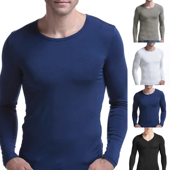Мъжки топли Блузи За Есента-зимата с Дълги ръкави, Кръгла/V-образно деколте, Основно Однотонное Бельо, Риза, Тениска, Блуза, Пуловер, Топ