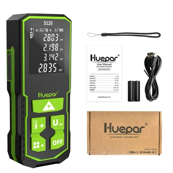 Huepar Лазерен Далекомер 120 М Електронна Рулетка LCD Дигитален Лазерен Далекомер Trena Метро Измерване на Лента Линия Тестови Инструменти