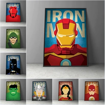 Ретро Стил на Marvel Отмъстителите Платно Картина Минималистичен Супергерой Плакати и Щампи Стенни Художествени Картини за Дома