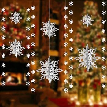 3D Изкуствени Снежинки Хартиени Гирлянди Забавни Коледни Декорации за Дома Подаръци за Нова Година на Коледно Парти Декор, Украса Навидад