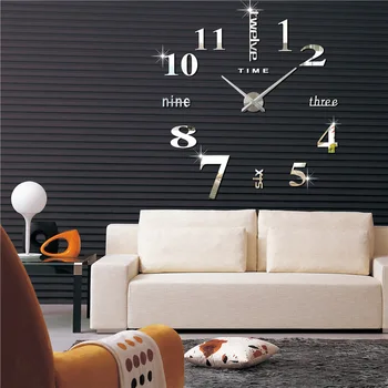 Големи Домашни Стенен Часовник 3D направи си САМ Часовник Акрилни Огледално Стикери за Декорация на Дома, Хол Кварцевая Игла Самозалепващи Висящи Часовници