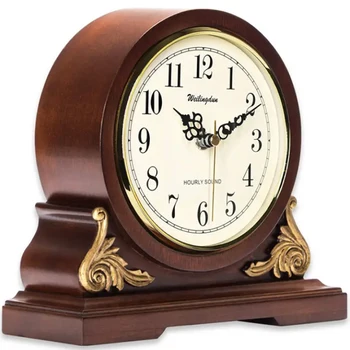 Европейски ретро часовници от масивно дърво Показват времето Кварцови часовници на батерии стилен начало декор офис Настолни часовници