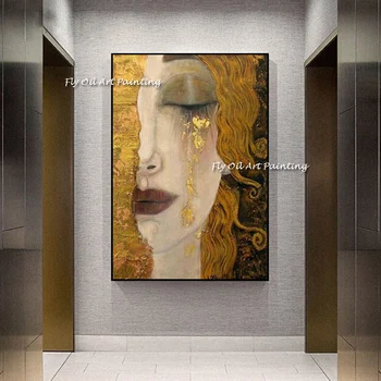 Голям Размер Жълто Злато Фолио Изкуството на Стенно изкуство Плаче Ръчно рисувани Стенни изкуството на Платно с маслени бои Модерен платно изкуство за хол