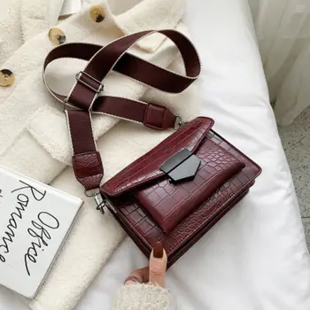 Нов стил мини чанта дамски модни малка чанта прост стил чанта през рамо ретро широка презрамка на чанта в чантата си