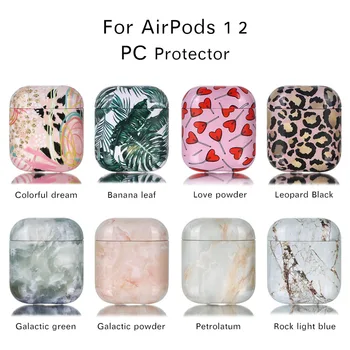 Тропически Листа Мраморна Текстура Безжични Bluetooth Слушалки, Аксесоари Твърд Калъф за Apple Airpods 2 1 Защитна Чанта за Зареждане