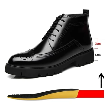 Нови мъжки мъжки обувки с висок берцем, увеличаване на растежа на 4/7 см, Кожени мъжки обувки на среден ток с възхода на британски пролетно-зимни официални обувки с Възхода