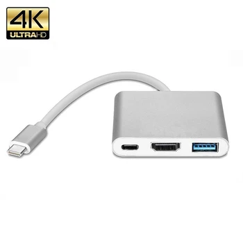 Удължителен кабел USB-C Hub Thunderbolt 3 USB Адаптер Type C Хъб към HDMI-съвместим докинг станция 4K USB-C за зареждане на PD за MacBook Pro / Air 2020