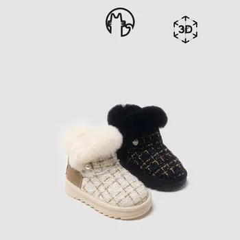 Детски обувки, зимни обувки, модерни обувки за момичета, топли плюшени зимни обувки, нескользящие и износоустойчивост сладки обувки с перли