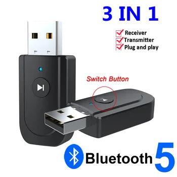 Безжична Bluetooth 5,0 Предавател Приемник 3 In1 USB Конектор Аудио Адаптер за ТЕЛЕВИЗОР, КОМПЮТЪР на Колата, AUX Телефон Слушалки Стерео Музика Интернет
