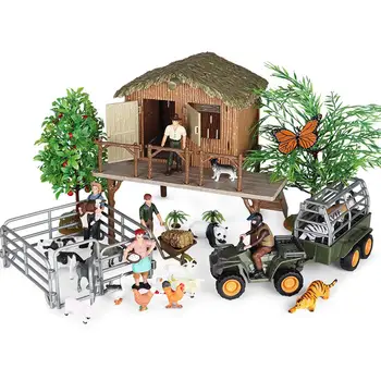 Реалистична Модел на Фермерска Къща Фигурки Игри Набор от Пиле Куче, Крава, Овца, Коза Училищен Проект Навес гама от Играчки за Деца, Момчета, Момичета