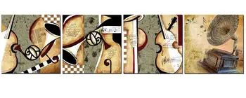 4 Панел БЕЗ Рамка ПЕЧАТ ВЪРХУ ПЛАТНО, Модерни и Старинни Музикални Инструменти Живопис с маслени Бои Декорация на Дома, Хол