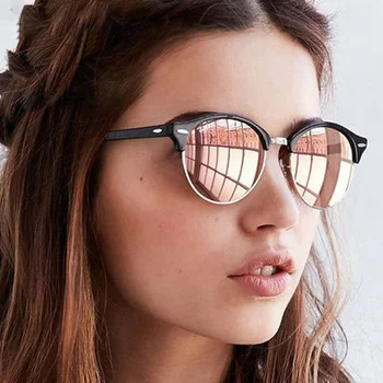 Маркови И Дизайнерски Кръгли Слънчеви Очила Дамски Класически Vintage Слънчеви Очила Дамски Модни Половината От Славата Огледало Oculos De Sol Feminino 