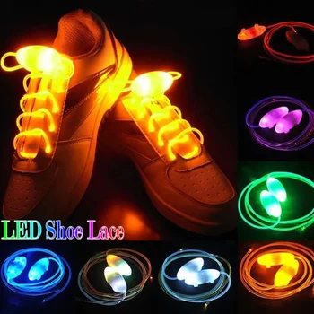 1 чифт led връзки за спортни обувки, Светещи Шнурове, Връзки за обувки, Кръгла светкавица, светещи в тъмното батерии, led дантела