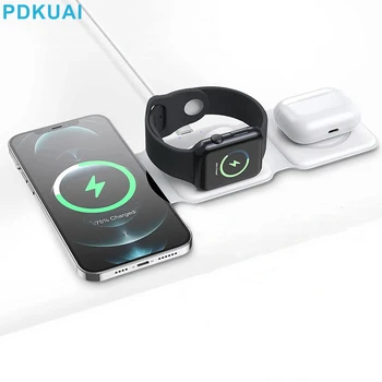 3 в 1 Безжично Зарядно Устройство Складное За iPhone 12 13 14 Pro Max Мини Магнитна 15 Вата Бързо зарядно устройство ще захранване на Зарядно За Apple Watch Airpods