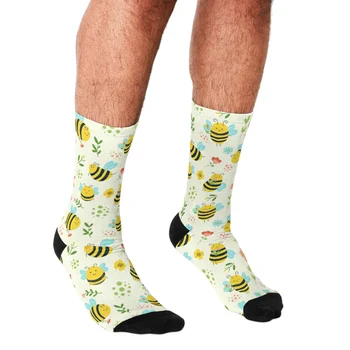 Мъжки смешни чорапи, Сладки Чорапи с шарките на Пчелите, harajuku, Мъжки Щастливи Чорапи в стил хип-хоп, Новост, сладки чорапи за момчета, Ежедневни Луди Чорапи за мъже