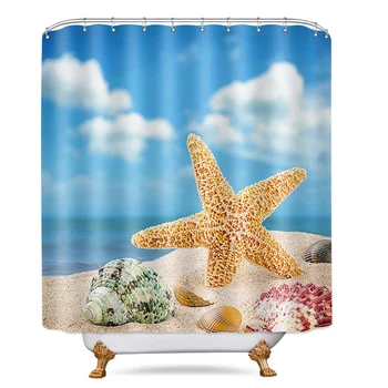 MTMETY Морски завеси за душ с куки завеса за баня Костенурка Вана душ завеса за душ Декор Плаж морска звезда Украса Завеса 3D