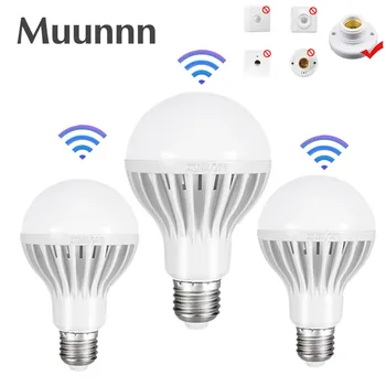 Muunnn LED 220 В Bulb12W 9 W 7 W 5 W 3 W Лампа за управление на звук и светлина AC 220V Автоматичен Интелигентен Led Звукова лампа E27 Лампа със сензор за осветление