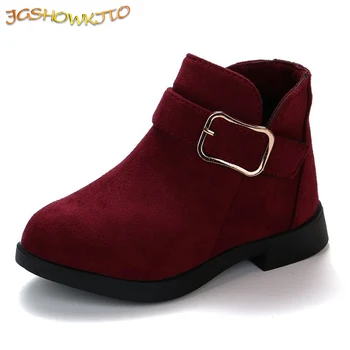 JGSHOWKITO/Зимни обувки за момичета; класическите детски Ботильоны с катарама; детски обувки Tide От Флока Гумени подметки; Къси Меки модерен