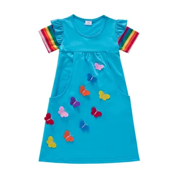 Вечерни Рокли Принцеса с Аппликацией във формата на Пеперуди, Модни Детски Памучен Годишна Сладка Детски Дрехи, облекло За Рожден Ден