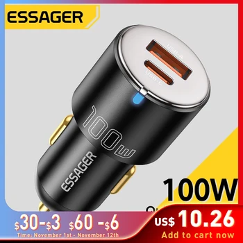 Essager 100 Вата Зарядно Устройство за Бързо Зареждане на Бързо Зарядно Устройство QC PD на 3.0 За iPhone 14 Type C USB Зарядно за Кола За Лаптоп Samsung Таблети