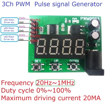 3-Канален Генератор на сигнали с функцията PWM 20 Hz-1 Mhz на Работния цикъл на честотата на Правоъгълна Пулсираща Регулируема Приставка за постоянен ток 12 В 24 В