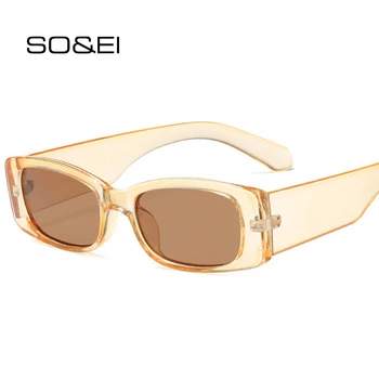 SO & EI Модни Малки Правоъгълни Слънчеви Очила Дамски Vintage слънчеви Очила За Чай С Шампанско Мъжки Нюанси UV400 Квадратни Слънчеви Очила