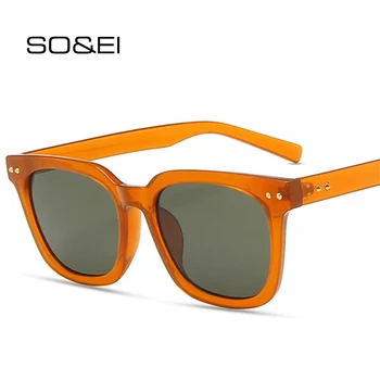 SO & EI Ins-Популярните Модни Квадратни Дамски Слънчеви Очила с Нитове в ретро стил, Маркови и Дизайнерски Очила Желейного на Цвят, Мъжки Нюанси UV400