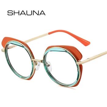 SHAUNA Ретро TR90 Метални Кръгли Дамски слънчеви Очила В Рамка, Модерен Двуцветен Нередовни Мъжки Рамки Анти-синя Светлина Оптични Очила