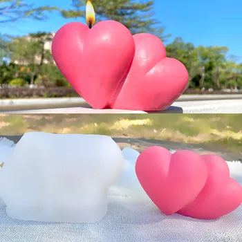 3D Двойно Сърце Свещ Силиконова Форма на DIY Геометрия на Любовта, Определени За Производство на Свещи, Сапуни Калиева Смола Шоколад Форма на Восък Подарък Аксесоари За Бродерия