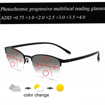 Свръхлеки Фотохромичните Сиви Прогресивно Мультифокальные Очила За Четене Бизнес Мъже Жени +1.0 +1.5 +1.75 +2.0 +2.5 +3 +3.5 +4