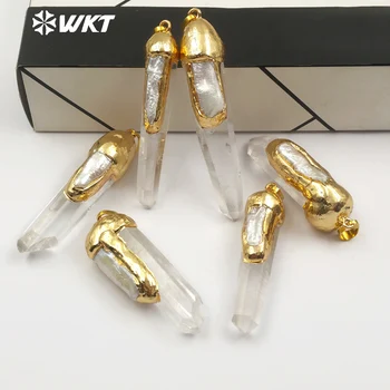 WT-P1429 WKT Класически естествен кварцов кристал прозрачни перли златни дамским чар колие с висулка, подаръчни аксесоари