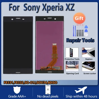 За Sony Xperia XZ F8331 F8332 SO-01J SOV34 601SO LCD екран в събирането на сетивните стъкло, С ремонт части LCD дисплей Сребристо-черен