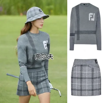 Зимно облекло за голф дамски пуловери, къси поли плътен топъл ден за ден свободен и универсален костюм за голф