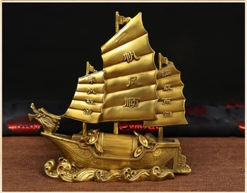 Статуята на Плаване на кораба Фън шуй Декор за Късмет, Богатство и Просперитет - Декоративен Златен Декор на Ветроходна лодка за офис