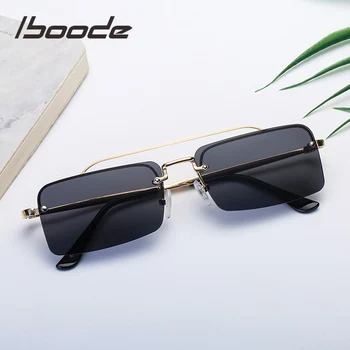 Iboode малки правоъгълни слънчеви очила дамски квадратни слънчеви очила без рамки за жени 2022 летен стил дамски слънчеви очила с uv400