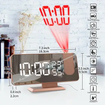 Прожекционен alarm clock Електронен USB Умен Дом Влажност Дисплей Украса на Работния Плот FM Радио Проектор Време Led Дигитален Будилник