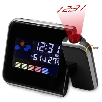 1бр Digital alarm clock монтиран на стената lcd Телевизори изглаждат време LCD Екрана Повторение на Алармата Двойни Лазерни Въртящи се Часовници Цветен Дисплей, Настолни Часовници