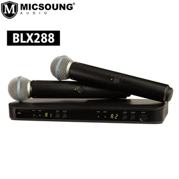 BLX288 /SM58 /PG58/Beta58a Безжична двойна вокална система с две преносими предаватели PG58, най-достъпен, динамичен микрофон