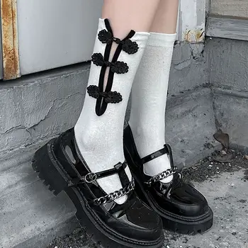 Нови Класически Дамски Чорапи в Китайски Стил с Катарама Рокли, Обикновена Прости Памучни Есенно-Зимни Чорапи