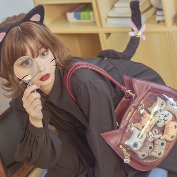 Многоцветен Мека Чанта за Момичета в Японски Стил с Сладък Котка, женска Прозрачна Желейная Чанта на Рамото, чанта-раница Harajuku Kawaii, Чанта