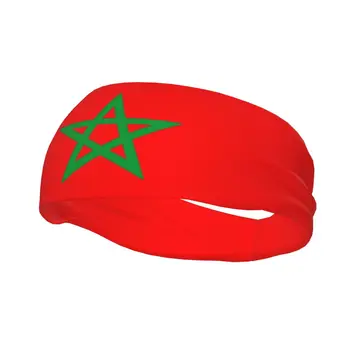 Флаг Мароко Мъжка Спортна превръзка на главата Спортна Превръзка на главата Нескользящая Спортна превръзка от неопрен за фитнес Превръзка на главата Спортна Сигурност