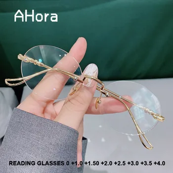 Ahora Овални Очила За четене Без рамки, Женски, Мъжки, с високо качество, Компютърни Очила за четене, Блокиране на Синя Светлина, Очила + 1,0 ~ + 4,0