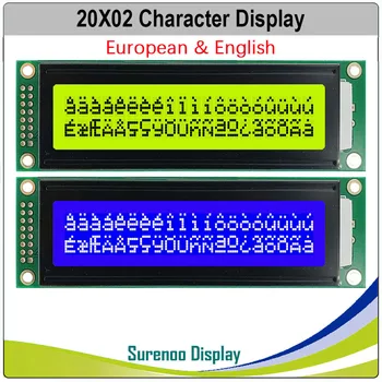 Европейският Английски 202 20X2 2002 Символи LCD Модул на Екрана на Дисплея Панел LCM STN Жълто Зелено Синьо Led Осветление
