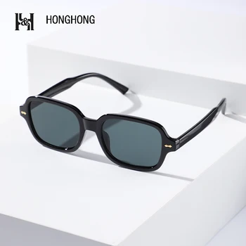 2022 HONGHONG Реколта Декоративни Слънчеви Очила Със Златни Нитове в Модерен и Квадратни Рамки От Стъкло За Мъже И Жени De Sol