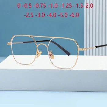 Двоен Лъч от Неръждаема Стомана Блокиращ Синята Светлина, Овални Очила за късоглед жени и Мъже, Недалновидни Точки от 0 до -0,5 -0,75 До -6,0