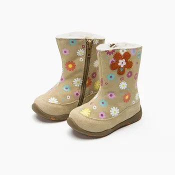 НОВИ Зимни обувки от естествена кожа за момичета, 1 чифт, красиви вълнени зимни топли Обувки за момичета