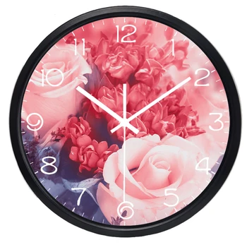 5 Стил HD Красиви стенни часовници с образа на цветя Ново декорация на дома, на Топло и романтични часовници