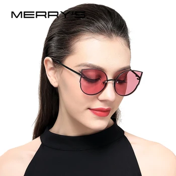 MERRYS Класически Дамски Маркови Дизайнерски Слънчеви Очила, Котешки Очи, Без Очила В Метални Рамки Слънчеви Очила S8099